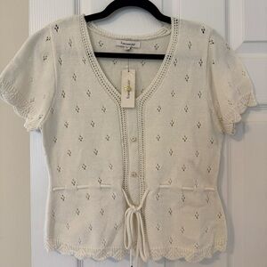 Francesca's Collections Cream Knit Short Sleeve Cardigan Blouse
